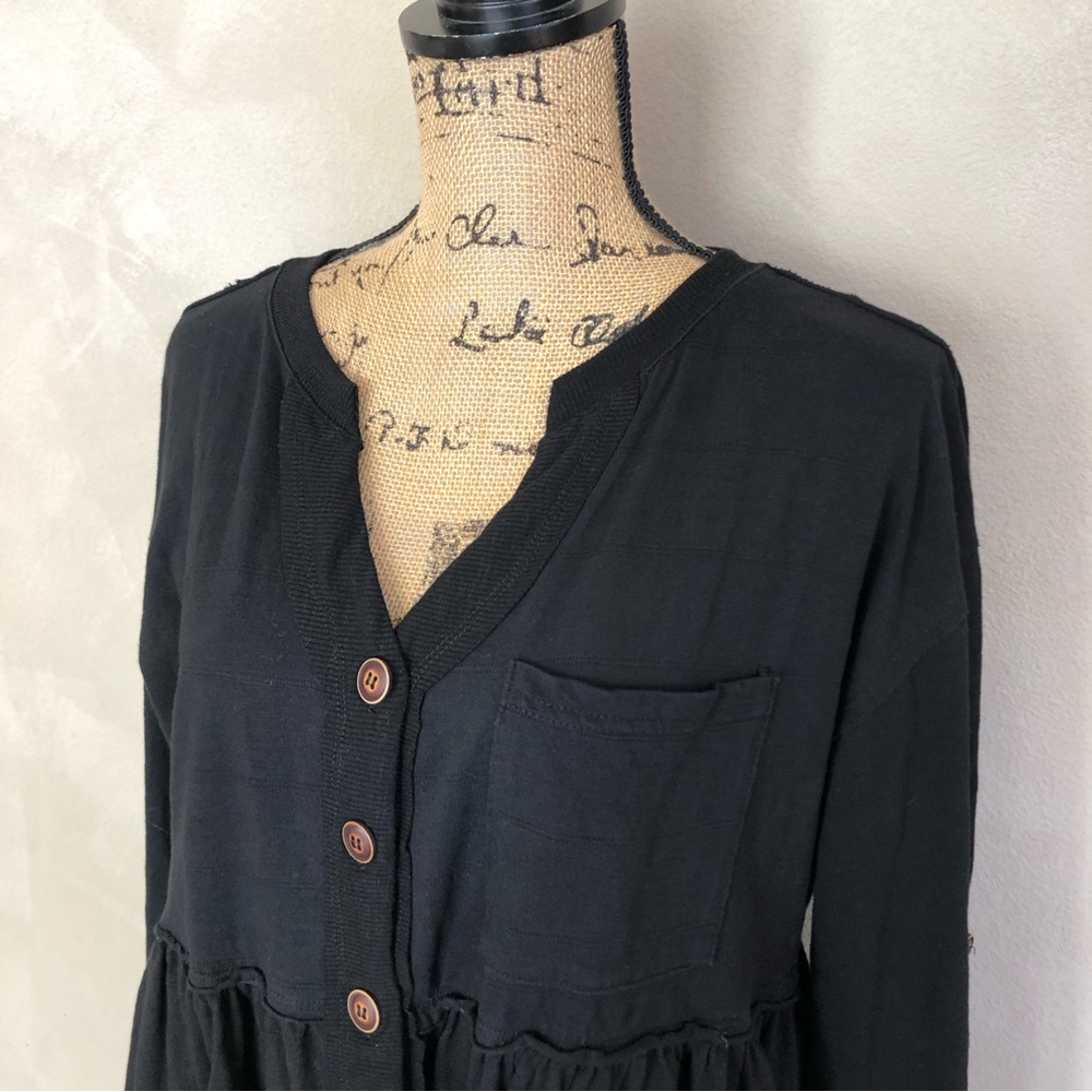 Gigio Usa Solid Black Button Down Pleated Top - image 2